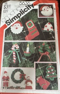 Vtg Simplicity Crochet pattern 5636 Christmas Ornaments, Santa Dolls, Wreath - Image 1 of 2