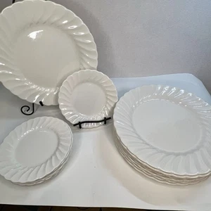 Vintage Salem Weiß Swirl Geschirr Set 16 Teile - 8 Tafelteller & 8 Brotteller MCM - Bild 1 von 9