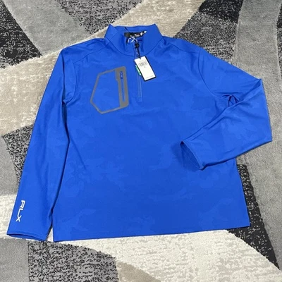 Pullover RLX Ralph Lauren para hombre talla XL azul real camuflado 1/4 cremallera absorbente de golf NUEVO Foto 1 de 4
