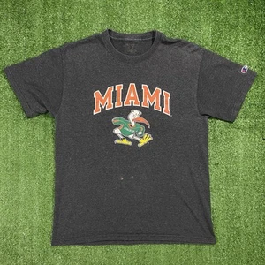 Miami Hurricanes T-Shirt Dark Gray Champion Sz M Bird Logo NCAA Football Classic - Picture 1 of 10