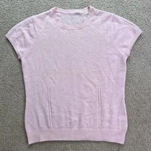 100% Cashmere Women’s Baby Pink Short Sleeves Shirt Sweater Soft Lightweight S/M - Picture 1 of 8