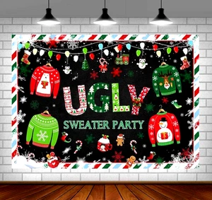 Ugly Christmas Sweater Party Backdrop Background 7 x 5 ft Photo Photography - Picture 1 of 4