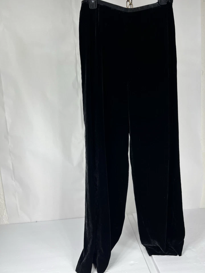 Pantalón Ann Taylor Mujer Talla 8 Terciopelo Negro Pierna Ancha Rayón Mezcla Seda Cremallera Lateral Foto 1 de 4