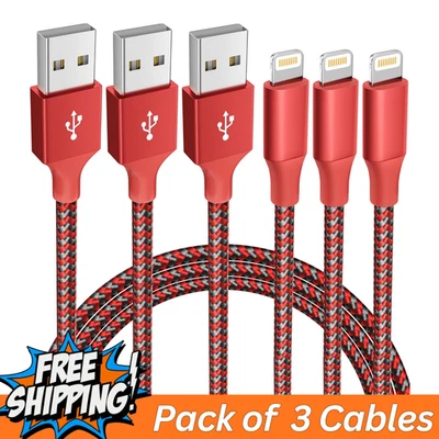 Heavy Duty Braided Long USB Fast Charger Cable Lead For iPhone 14 13 12 11 X 7 8 - Image 1 of 4