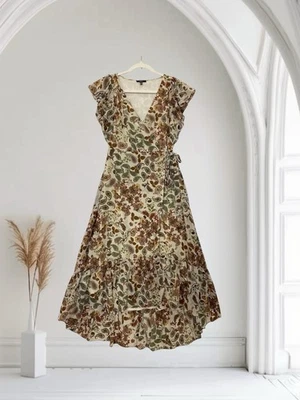 Vestido envolvente floral Anthropologie Drew para mujer talla mediana con volantes alto bajo $308 Foto 1 de 4