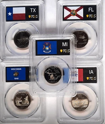 2004-S  Clad Proof State Quarter Set ( 5 Coins) PCGS PR70 DCAM-State Flag - Image 1 of 4