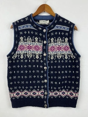 DE COLECCIÓN L.L. Chaleco Suéter Bean USA Mezcla de Lana Fair Isle Tejido Azul Para Mujer’s Talla Med Foto 1 de 4