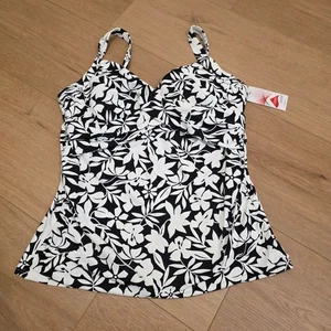 Costume da bagno Lands End donna nero bianco floreale controllo pancia tankini taglia 16 - Foto 1 di 10