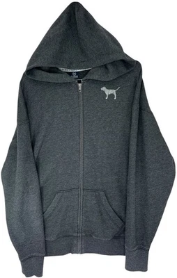ROSA Victorias Secret Gris Sudadera con Capucha Perro Corazón Terciopelo Bling Logo Talla S Pequeña Foto 1 de 4