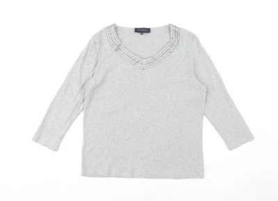 Viyella Women's Grey Embroidered V-Neck T-Shirt M - Image 1 of 4