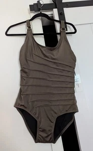 NWT CALVIN KLEIN ONE PIECE BATHING SUIT WOMEN'S SIZE 10 Greenish Brownish - Picture 1 of 19