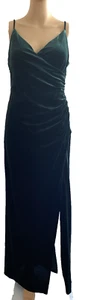 B. Smart Women's L Dress Dark Green Velvet Maxi Dress Stretch Y2K 90s Romantic - Picture 1 of 16