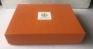 "Caja de regalo de perfume vacía Tory Burch naranja en relieve con almacenamiento de logotipo dorado 10 X 8""" - Imagen 1 de 11