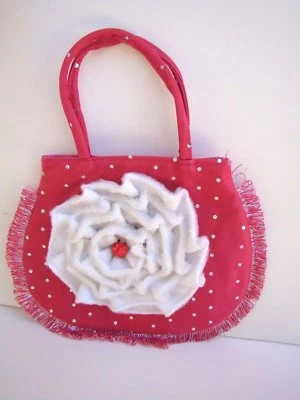 New Little Girls Hot Pink Fabric White Flower Sparkly Silver Polka Dot Purse - Image 1 of 3