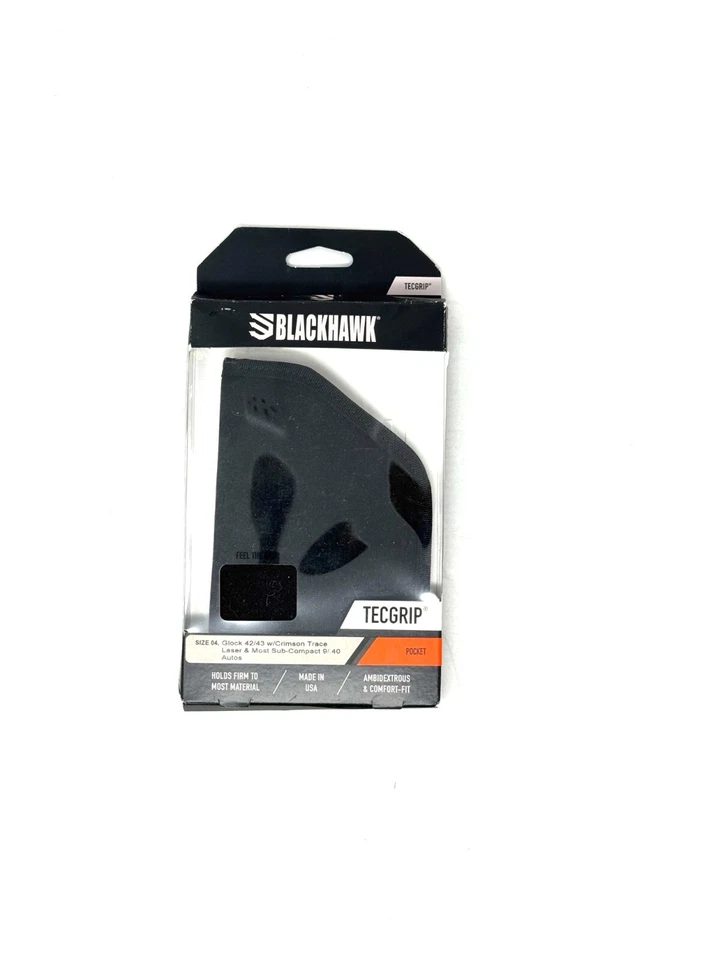 BlackHawk TecGrip Pocket Holster Size 4 Black Ambidextrous Glock 42/43 40TP04BK - Image 1 of 1