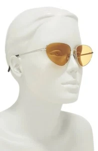 Gafas de sol geométricas Sport Max 59 mm paladio brillante/marrón nuevas en estuche de metal - Imagen 1 de 9