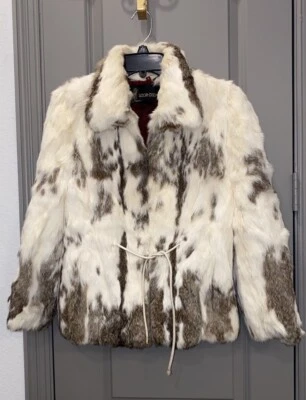 Vintage Szor-Diener Ivory And Brown Spotted Rabbit Fur Coat, Pockets, S - Image 1 of 4