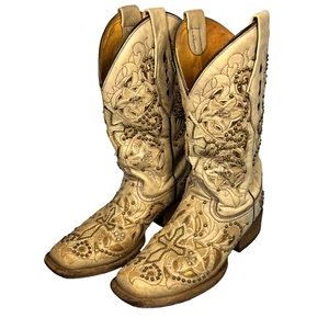Stivali western CORRAL donna pelle marrone ricamati oro croce/borchie misura 7 - Foto 1 di 18