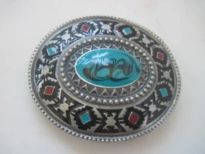 Hebilla de cinturón Bergamota 1999 metal y turquesa temática oeste se adapta a 1,5 pulgadas de ancho de cinturón - Imagen 1 de 5