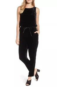 Lässiger Jumpsuit Eileen Fisher Gr. L Samt Seide Viskose schwarz - Bild 1 von 8
