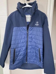 Hurley Men’s Jacket Large Blue Windbreaker Weatherproof Full Zip Hooded w/Logo - Picture 1 of 10