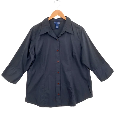 Женская эластичная рубашка Venezia темно-синяя хлопковая с коротким рукавом на пуговицах размер 14/16 - Изображение 1 из 4