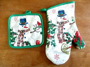 Set of 2 Matching Snowman Cardinal Oven Mitt Pot Holder w/o tag (0110) - Picture 1 of 2