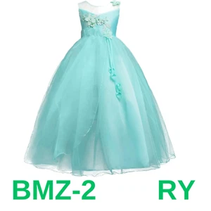 Princess Flower Long Girls Pageant Tutu Dresses Kids Prom Puffy, Turquoise, 13 - Picture 1 of 5