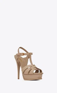 Saint Laurent YSL Tribute Nude Patent Platform Sandal Heels size 36.5 - Picture 1 of 8