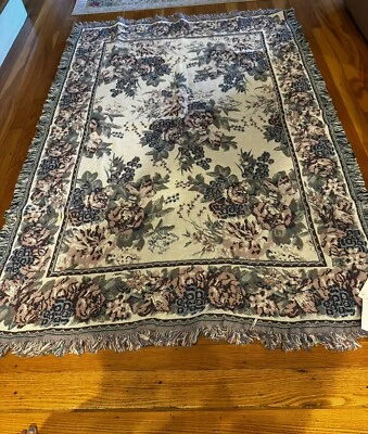 Wamsutta floral Tapestry Lap Throw Blanket 100% Cotton USA Made NWT Fringe 47x65 - Image 1 of 4