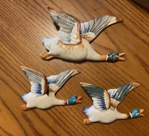 Occupied Japan Porcelain Duck Wall Pocket Vases Hand Painted Set of 3 1946-52 - Picture 1 of 6