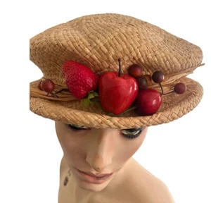 MC Vtg  1950's NWT Couture Womens Breton Straw Hat Millinery Fruit Free S/ H Of - Picture 1 of 4