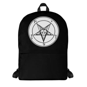 White Solid Sigil of Baphomet Church of Satan Pentagram Backpack School Bag - Picture 1 of 5