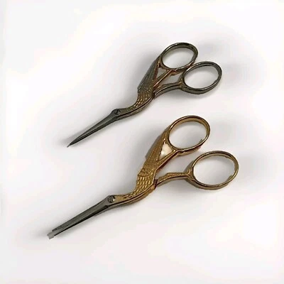 Gingher Stork Embroidery Scissors_ Gold and Chrome Stork_Italy (FREE SHIPPING) - Image 1 of 4