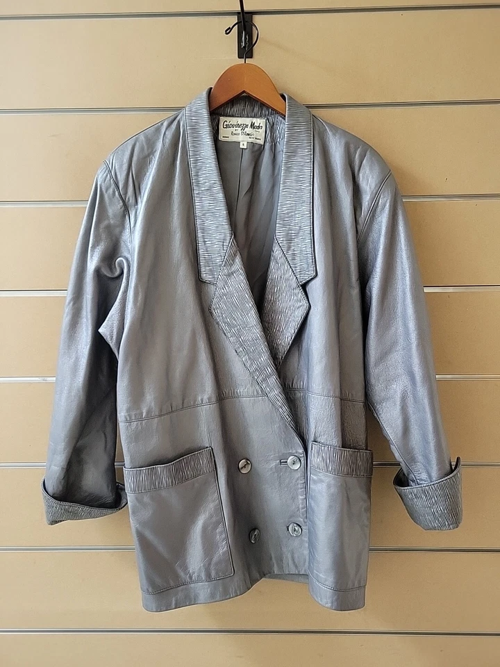Blazer Largo Plateado Metálico Chaqueta de Cuero Años 80 Giovinezza Moda Rocco D'Amelio S Foto 1 de 4