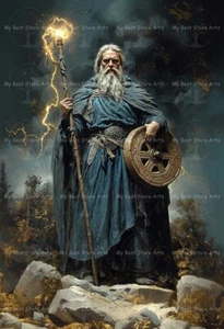 TARANIS KUNSTDRUCK, Keltischer Gott des Sturms Dekor, Donner und Blitz Poster E864 - Bild 1 von 2