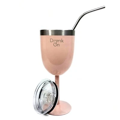 Elegante copa de vino de acero inoxidable aislada con tallo de 10oz con pajita GRATIS Foto 1 de 4