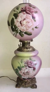 GWTW~ELECTRIFIED HP ROSE LG 25.5” GONE WITH THE WIND PARLOR LAMP~Double Lit - Picture 1 of 12