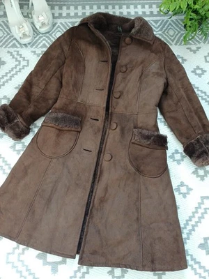 STUNNING Y2K Soft brown Sheepskin  Shearling Style Afghan Winter Coat 6 8 XS S — 第 1/4 张图片
