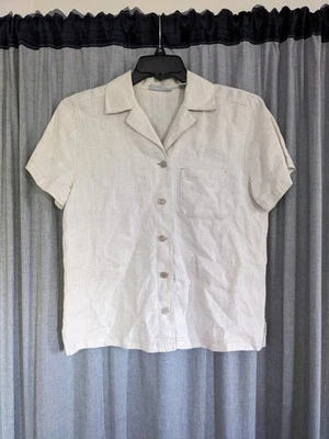 Повседневная блузка Valerie Stevens топ M 100% лен короткий рукав круиз отпуск - Изображение 1 из 4