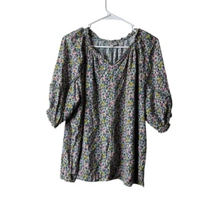 Blusa manica corta Loft lilla viola floreale smocked sbuff taglia XL - Foto 1 di 6