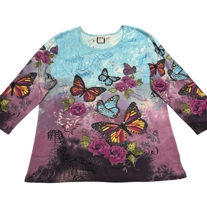 Vintage Take Two Shirt Large Butterfly Sequins Dyed Fairy Whimsigoth Y2K - Picture 1 of 8