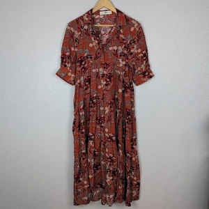 NWOT Natural Life Orange boho Dress Size XS Rebecca Midi Tiered Buttons New 220 - Picture 1 of 7