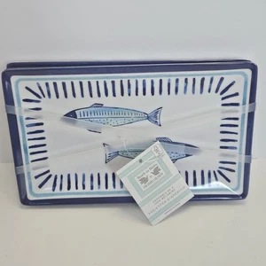 Sigrid Olsen Beach To Bistro Set of 4 Fish 5”x8” Appetizer Sushi Plates Melamine - Picture 1 of 9