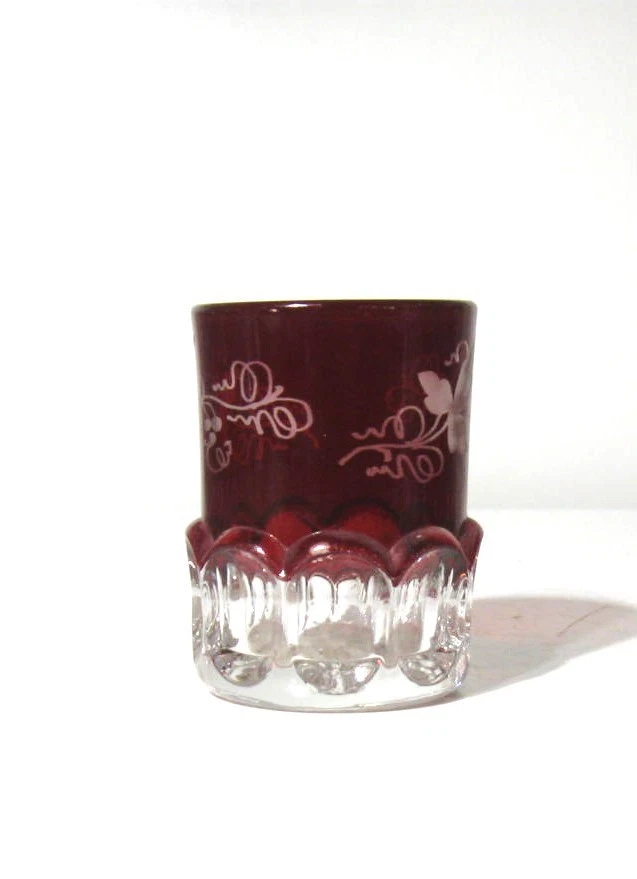 EAPG *** RUBY STAINED = EYEBROWS = ETCHED TUMBLER =ERA 1890 - Image 1 of 4