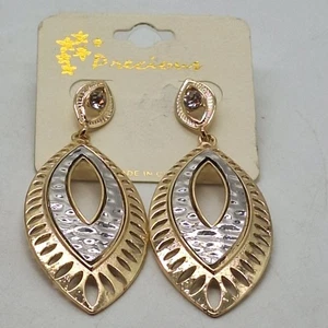 Edle Ohrstecker goldfarben und silberfarben Blatt baumelnd - Bild 1 von 4