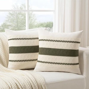 Set of 2 Boho Olive Green Decorative Throw Pillow Cover 18x18 Inch for Couch ... - Picture 1 of 7