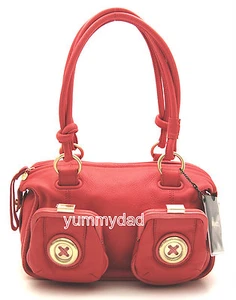 MIMCO MINI METAL BUTTON ZIP TOP LEATHER BAG IN BRIGHT CORAL BNWT RRP$399 - Bild 1 von 8