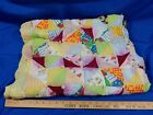 Retro Baby Blanket Small Patchwork Quilt Yarn VTG Antique Old Colorful
