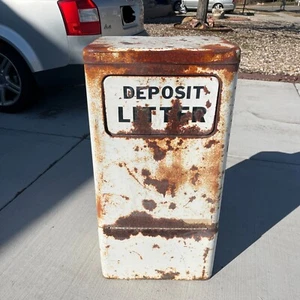 Vintage Industrial Metal Trash Can Deposit Litter Kitchen Push Swing Door Office - Picture 1 of 12